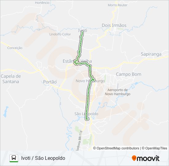 Mapa da linha R752 IVOTI / SÃO LEOPOLDO de ônibus
