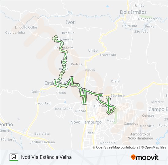 Mapa da linha R750A IVOTI / FEEVALE I E II de ônibus