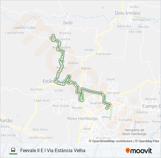 Mapa da linha R750A IVOTI / FEEVALE I E II de ônibus