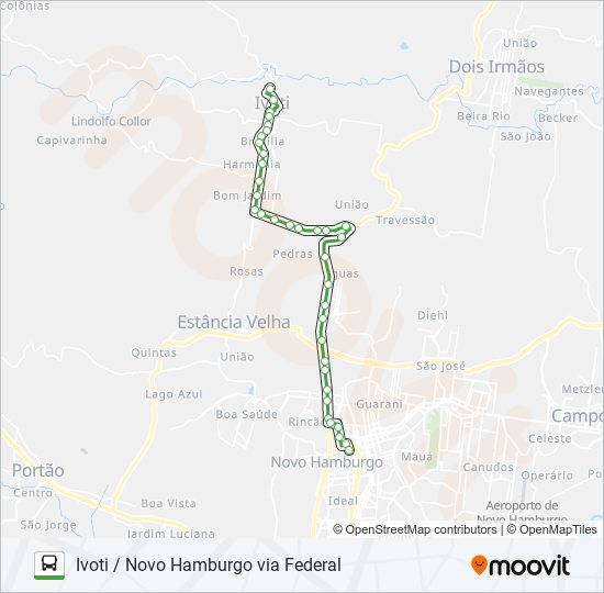 Mapa da linha R753 IVOTI / NOVO HAMBURGO VIA FEDERAL de ônibus