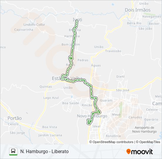 Mapa de R750 IVOTI / NOVO HAMBURGO VIA ESTÂNCIA VELHA de autobús