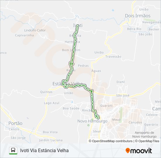 Mapa da linha R750 IVOTI / NOVO HAMBURGO VIA ESTÂNCIA VELHA de ônibus