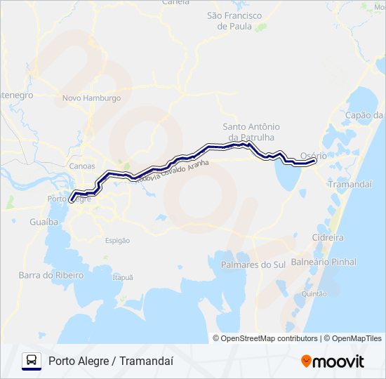Mapa da linha 0402 PORTO ALEGRE / TRAMANDAÍ de ônibus