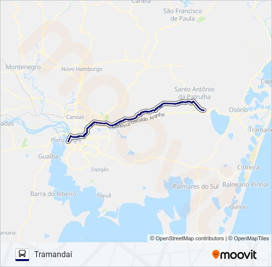 Mapa da linha 0402 PORTO ALEGRE / TRAMANDAÍ de ônibus