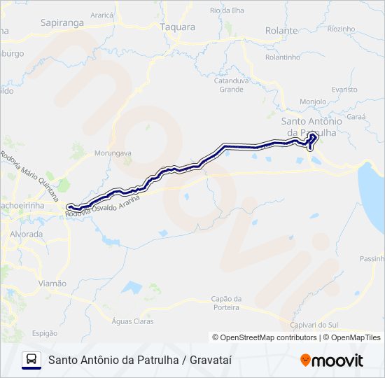 Mapa da linha R068 SANTO ANTÔNIO DA PATRULHA / GRAVATAÍ de ônibus