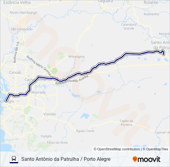 W070 SANTO ANTÔNIO DA PATRULHA / PORTO ALEGRE bus Line Map