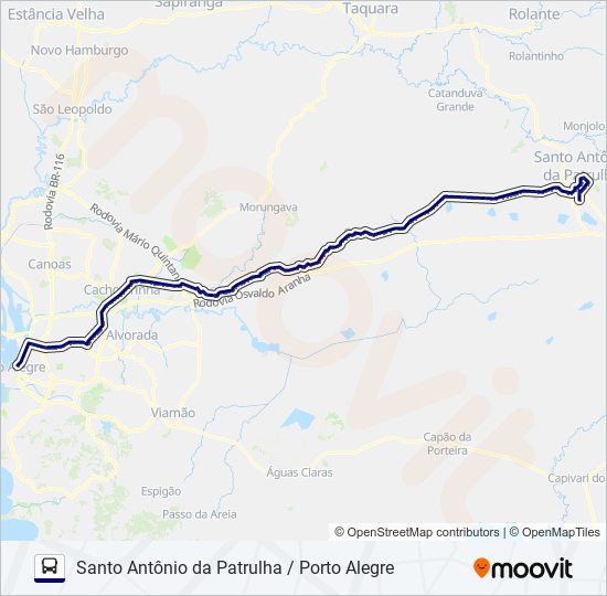Mapa da linha W070 SANTO ANTÔNIO DA PATRULHA / PORTO ALEGRE de ônibus