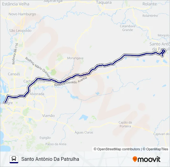 W070 SANTO ANTÔNIO DA PATRULHA / PORTO ALEGRE Bus Line Map