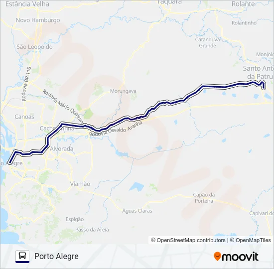 W070 SANTO ANTÔNIO DA PATRULHA / PORTO ALEGRE Bus Line Map