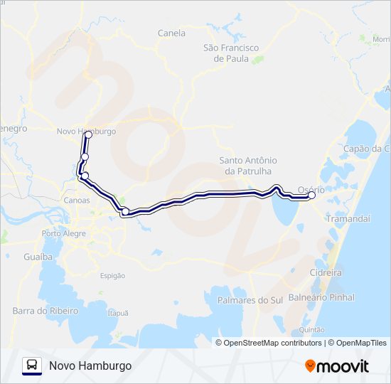 Mapa da linha 0058 NOVO HAMBURGO / CAPÃO DA CANOA - SEMIDIRETO de ônibus