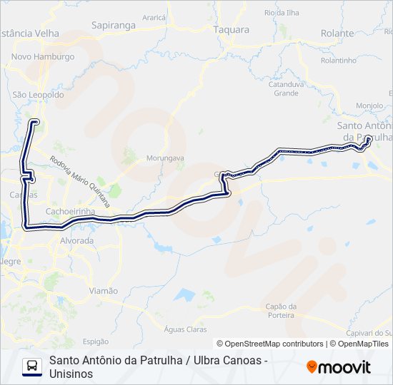 Mapa da linha RT431 SANTO ANTÔNIO DA PATRULHA / ULBRA CANOAS - UNISINOS de ônibus