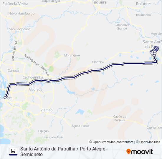 Mapa de W072 SANTO ANTÔNIO DA PATRULHA / PORTO ALEGRE - SEMIDIRETO de autobús