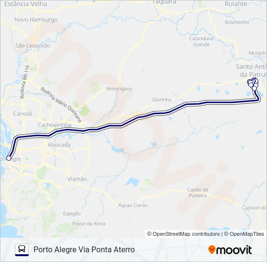 W072 SANTO ANTÔNIO DA PATRULHA / PORTO ALEGRE - SEMIDIRETO Bus Line Map