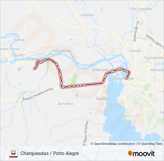 Mapa da linha L600 CHARQUEADAS / PORTO ALEGRE de ônibus