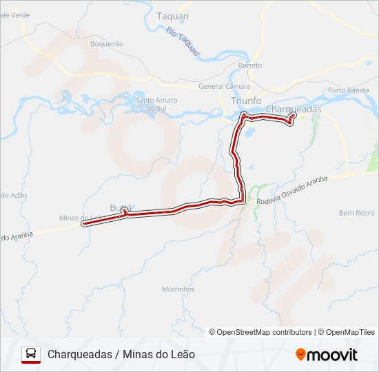Mapa da linha 1286 CHARQUEADAS / MINAS DO LEÃO de ônibus