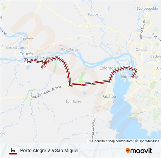Mapa da linha L610 SÃO JERÔNIMO / PORTO ALEGRE de ônibus
