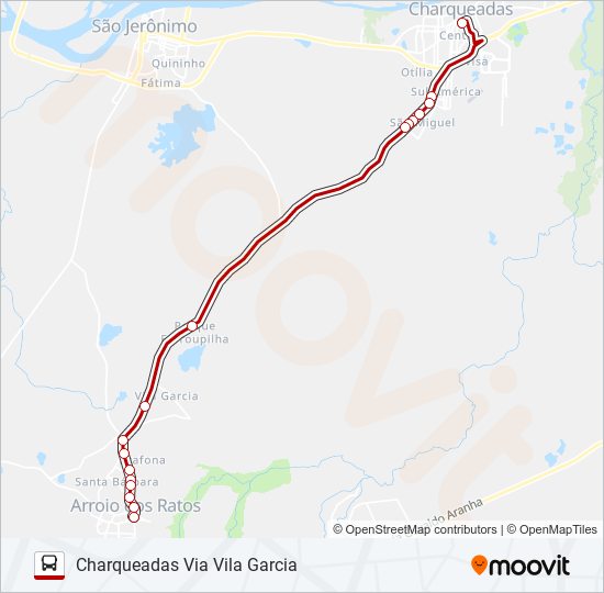 Mapa da linha R313 CHARQUEADAS / ARROIO DOS RATOS de ônibus