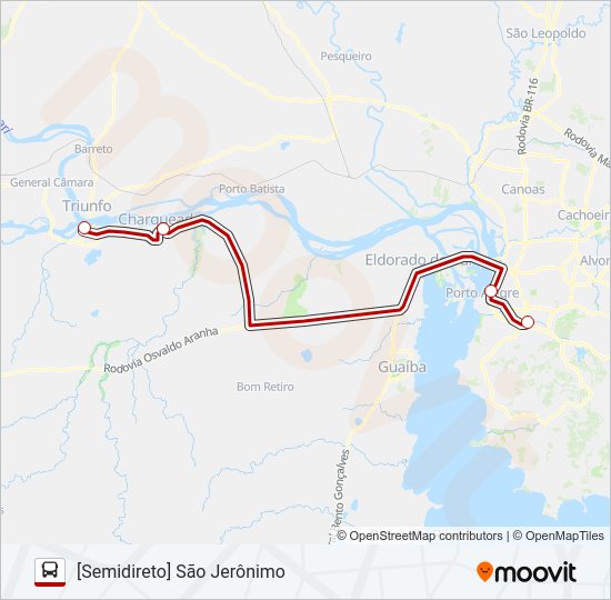 Mapa da linha RT351 SÃO JERÔNIMO / PORTO ALEGRE / PUC de ônibus