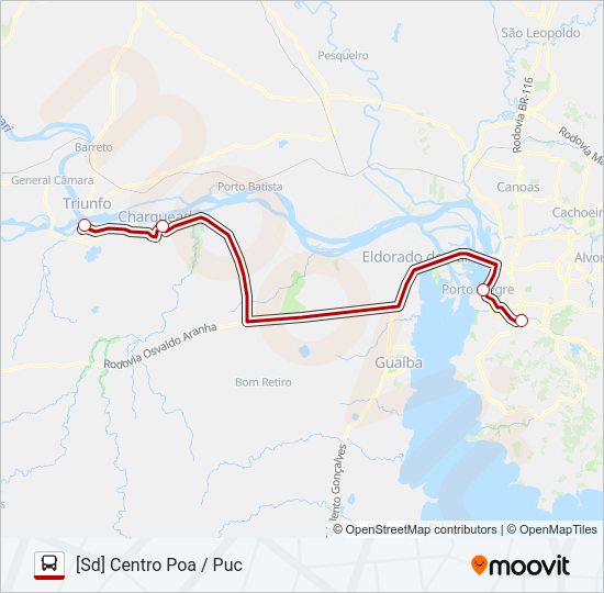 Mapa da linha RT351 SÃO JERÔNIMO / PORTO ALEGRE / PUC de ônibus