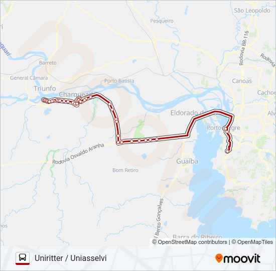 Mapa da linha RT372 SÃO JERÔNIMO / UNIRITTER PORTO ALEGRE de ônibus
