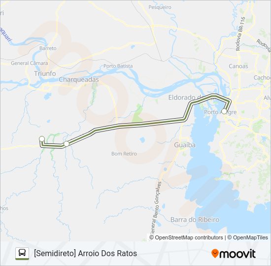Mapa da linha L681 ARROIO DOS RATOS / PORTO ALEGRE de ônibus