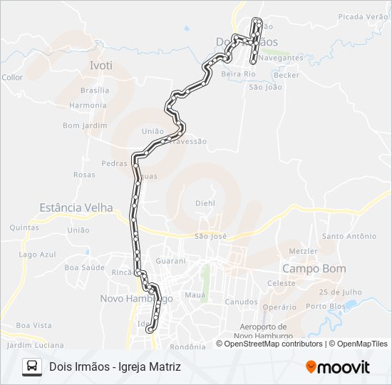 Mapa da linha R080 DOIS IRMÃOS / NOVO HAMBURGO de ônibus