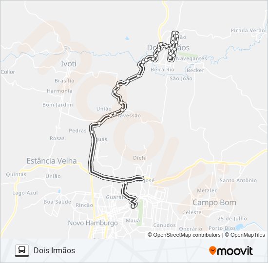 Mapa da linha RT251 DOIS IRMÃOS / FEEVALE I E II de ônibus