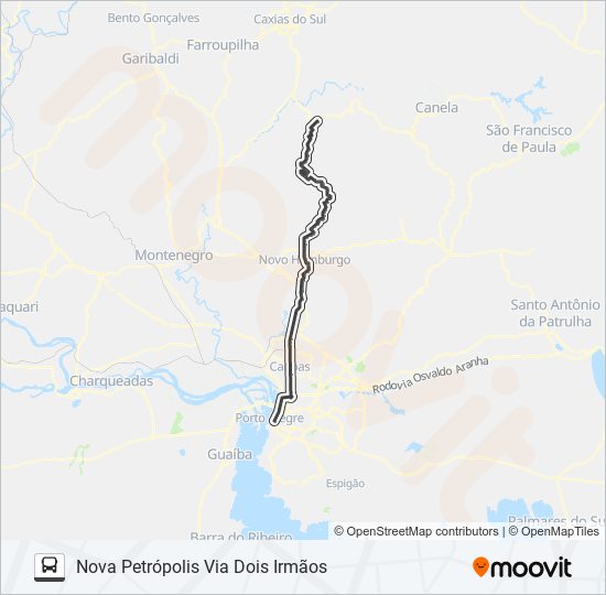Mapa da linha 0346 PORTO ALEGRE / NOVA PETRÓPOLIS de ônibus