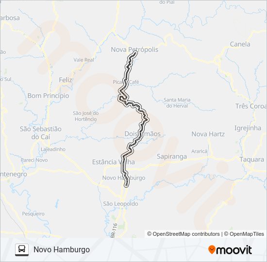 Mapa da linha 0516 NOVO HAMBURGO / NOVA PETRÓPOLIS de ônibus