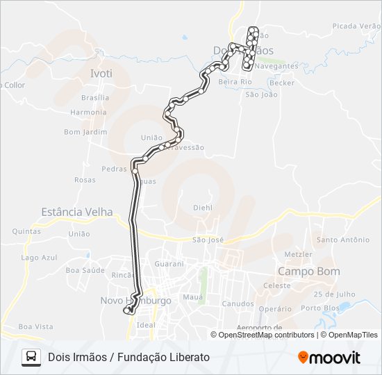 Mapa da linha RT256 DOIS IRMÃOS / FUNDAÇÃO LIBERATO de ônibus