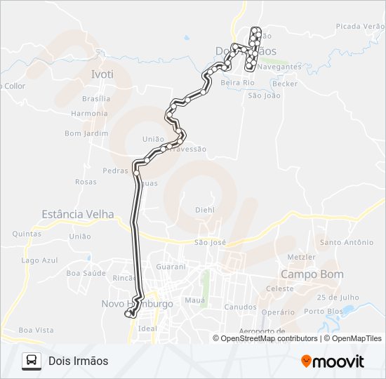 Mapa da linha RT256 DOIS IRMÃOS / FUNDAÇÃO LIBERATO de ônibus
