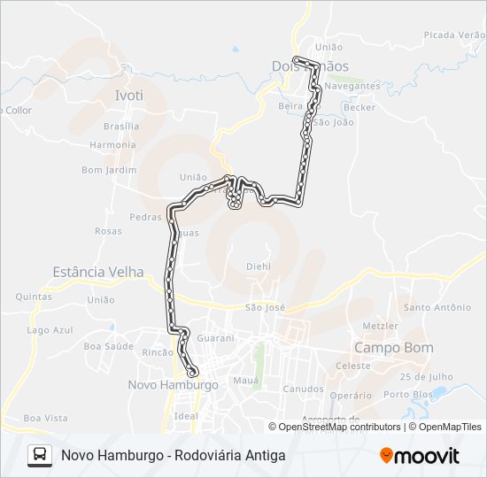 Mapa da linha R080A DOIS IRMÃOS / NOVO HAMBURGO VIA SÃO LUIS de ônibus