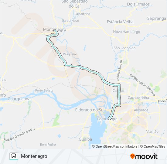 Mapa da linha N700 MONTENEGRO / PORTO ALEGRE de ônibus