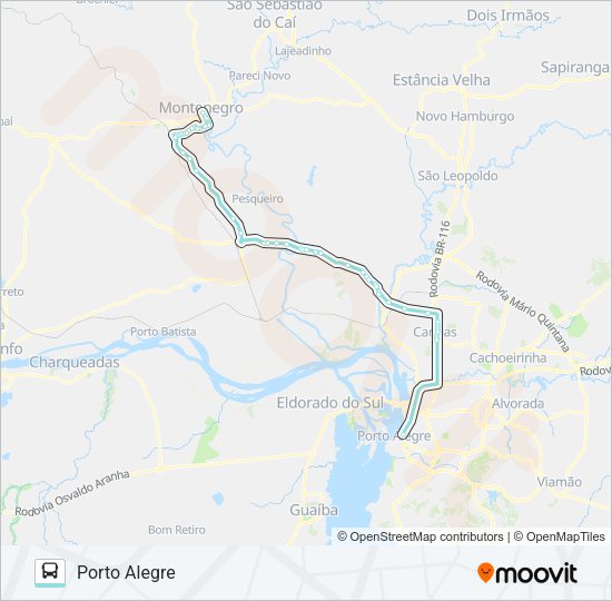 Mapa da linha N700 MONTENEGRO / PORTO ALEGRE de ônibus