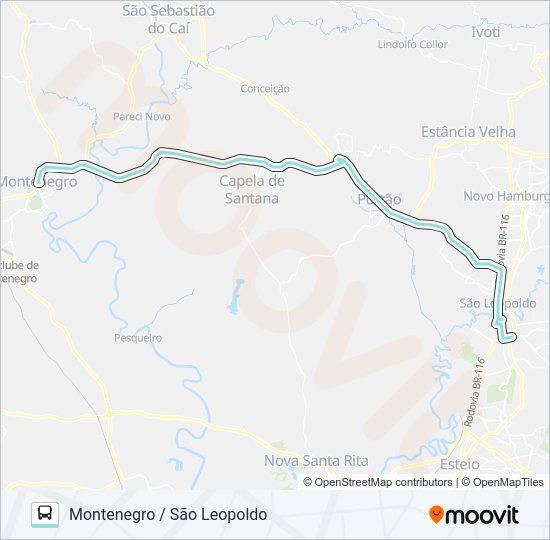 Mapa da linha R272 MONTENEGRO / SÃO LEOPOLDO de ônibus