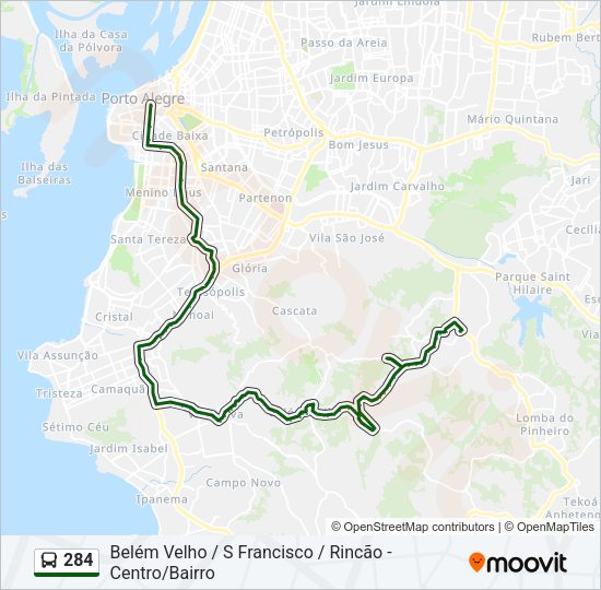 Mapa da linha 284 de ônibus