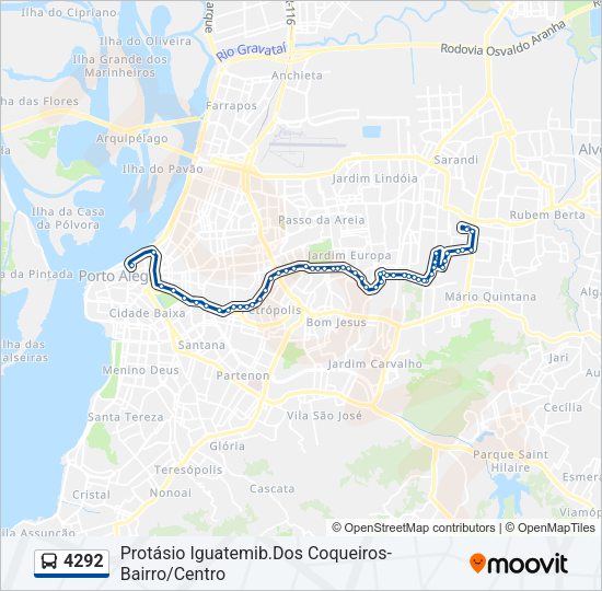 Mapa da linha 4292 de ônibus