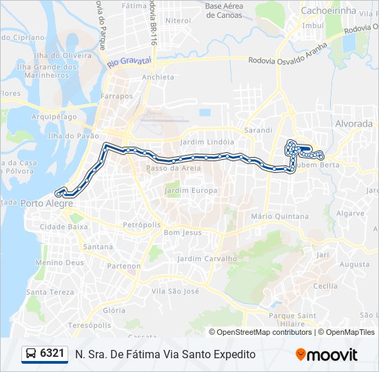 Mapa da linha 6321 de ônibus