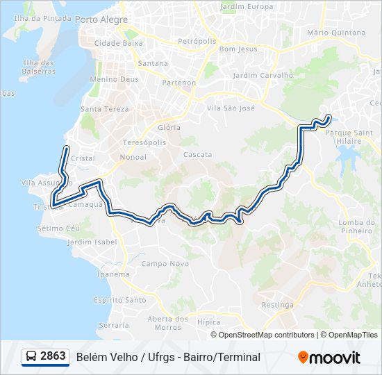 Mapa da linha 2863 de ônibus