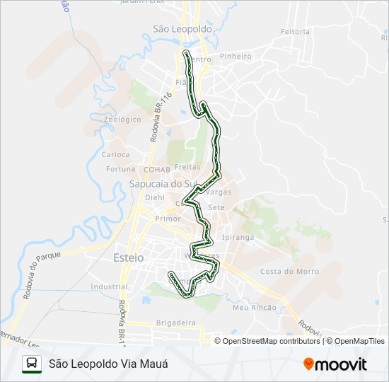Mapa da linha R221A VILA OLÍMPICA / SÃO LEOPOLDO de ônibus