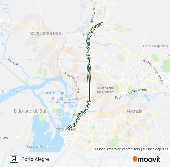 Mapa da linha N340 SAPUCAIA DO SUL / PORTO ALEGRE de ônibus