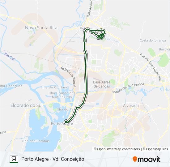 Mapa da linha N221 ESTEIO / PORTO ALEGRE - SEMIDIRETO de ônibus