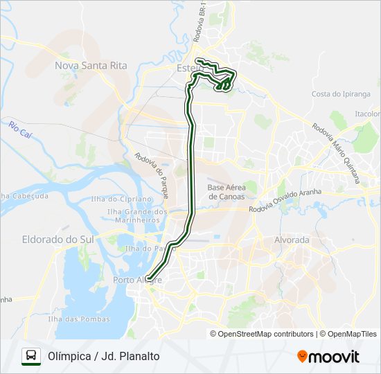 Mapa da linha N221 ESTEIO / PORTO ALEGRE - SEMIDIRETO de ônibus