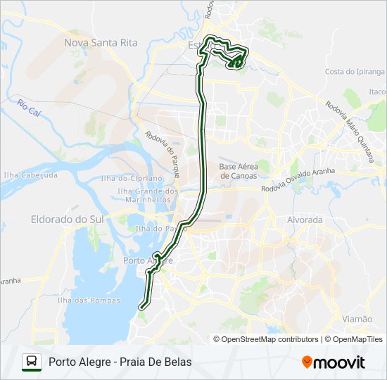 Mapa da linha N231A ESTEIO / PRAIA DE BELAS - SEMIDIRETO de ônibus