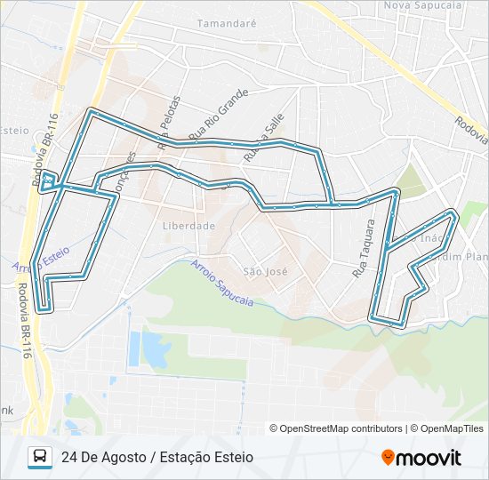 Mapa da linha E06 LINHA 3 - 24 DE AGOSTO de ônibus
