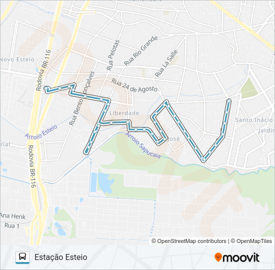 Mapa da linha E02 GINÁSIO / VILA OLÍMPICA / TREM de ônibus