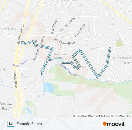 E02 GINÁSIO / VILA OLÍMPICA / TREM Bus Line Map