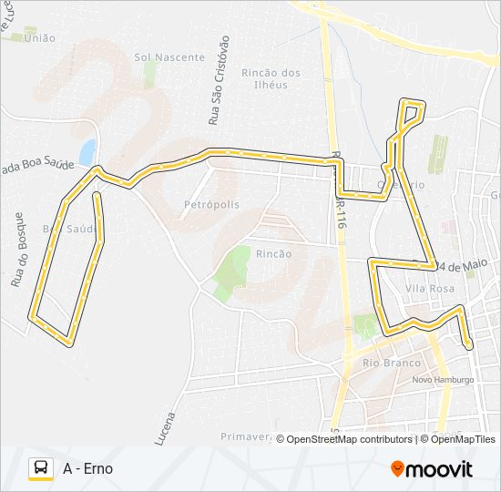 Mapa da linha O14 ERNO de ônibus