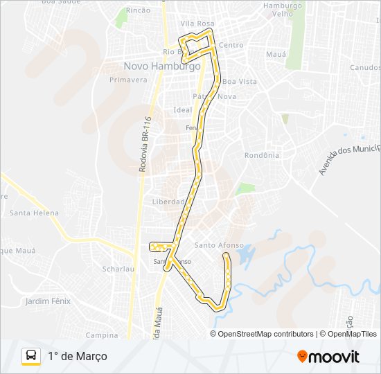 Mapa da linha S19 1° DE MARÇO de ônibus