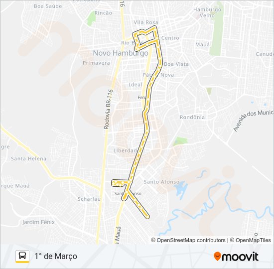 Mapa da linha S19 1° DE MARÇO de ônibus
